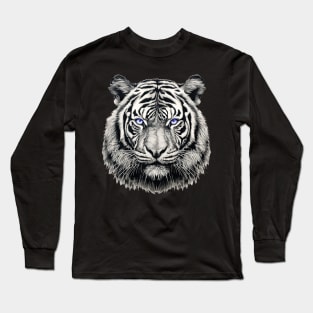 Blue Eyed White Tiger Face Long Sleeve T-Shirt